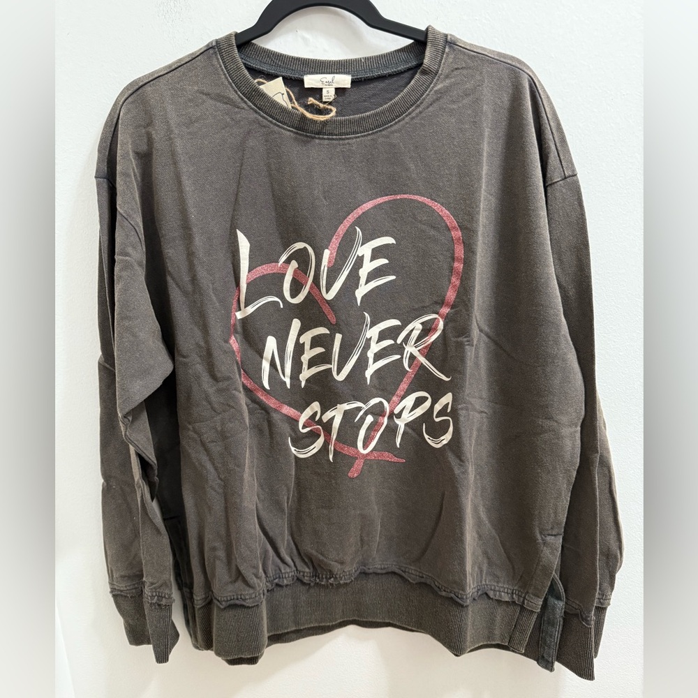 Easel Charcoal Love Never Stops Sweatshirt